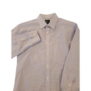 JOS A BANK‎ TRAVELER Mens Slim Fit Dress Shirt 15 1/2 32 Blue Plaid Cotton